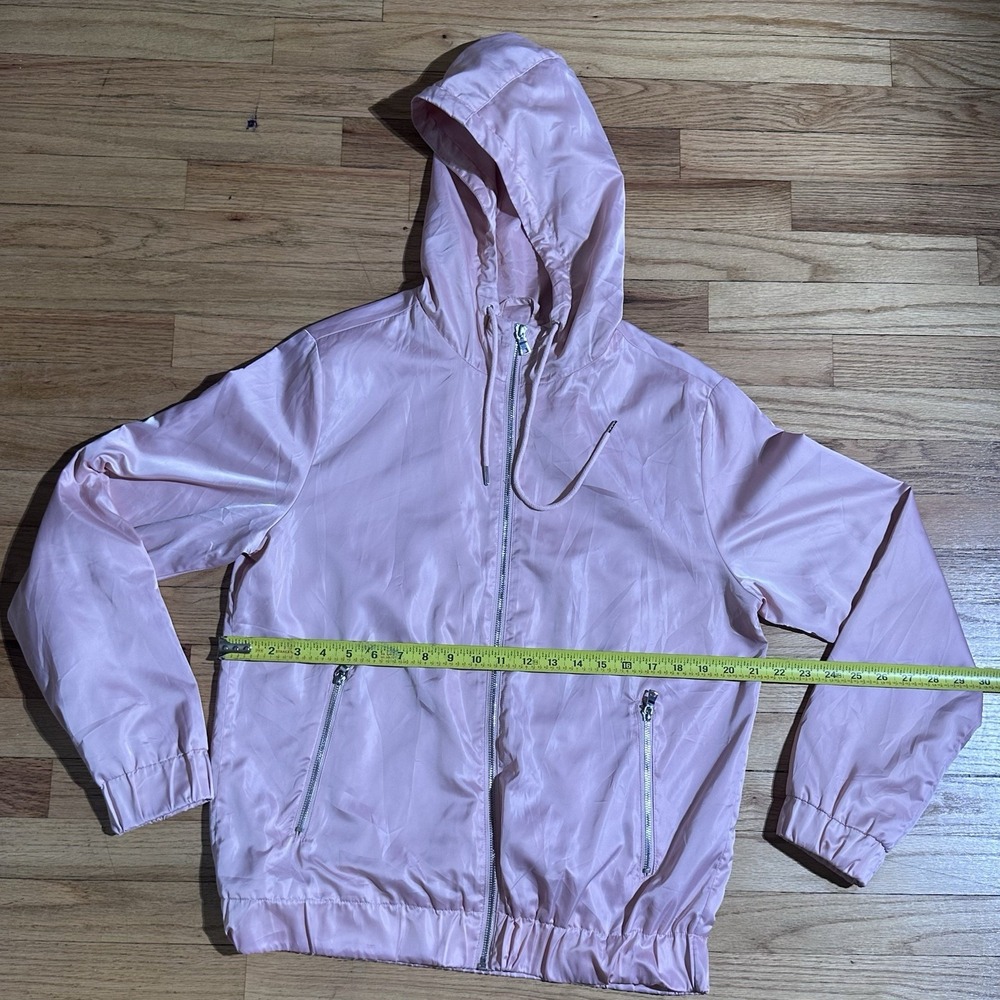 Forever 21 Unisex Pink Full Silver Zip Lightweight Hoodie Pockets Size M